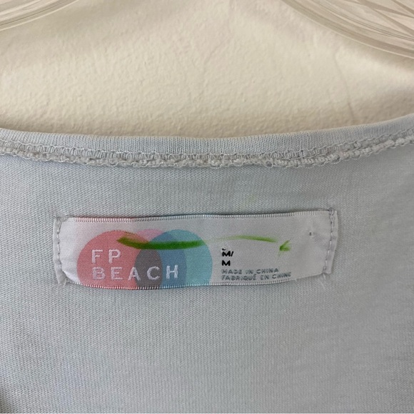 Free People Beach Medium Light Blue Cotton Knit Sleeveless Asymmetrical Dress - Picture 4 of 6